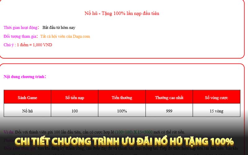 Chi tiết chương trình ưu đãi Nổ hũ tặng 100% 